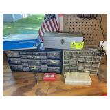 GROUP OF PARTS BINS WITH CONTENTS, SCREWS, BOLTS,