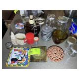MISC GROUP INCLUDING JARS, HOT PLATES, RABBIT VASE