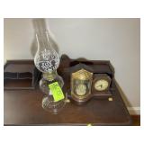 OIL LAMP 18.5 IN TALL AND UNITED CLOCK COMPANY ELE