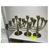 GROUP OF BRASS COLORED CANDELABRAS 10 IN TALL