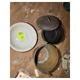 MISC GROUP INCLUDING ENAMEL POT, NO 8 DUTCH OVEN,