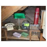 MISC GROUP OF ITEMS, THERMOS, LAMP, TELEPHONE, ETC