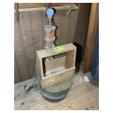 GROUP INCLUDING CHEESE BASKET TABLE, WOODEN LAMP A