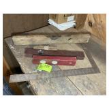 GROUP OC WOODEN BOX LEVELS AND SQUARE