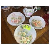 GROUP OF HAND PAINTED PLATES AND PITCHER BY MAMIE