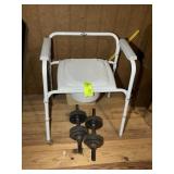GROUP INCLUDING POTTY CHAIR AND WEIGHTS