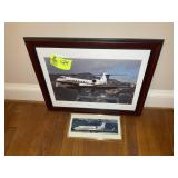 PAIR OF FRAMED AIRPLANE PRINTS 22 IN X 19 IN AND 1