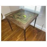 VINTAGE FOLDING WOOD FRAME CARD TABLE WITH MURAL T