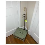 MISC GROUP INCLUDING SMALL WOODEN STOOL 14 IN X 12