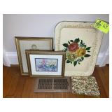 GROUP OF PRINTS AND METAL TRAYS