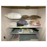 CONTENTS OF LINEN CLOSET, QUILT, PILLOWS ETC