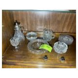 GROUP OF CLEAR GLASS BOWLS, SYRUP PITCHER
