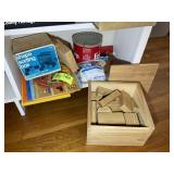 GROUP OF WOODEN KIDS PUZZLES AND BLOCKS