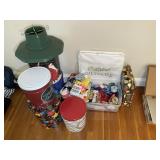 GROUP OF HOLIDAY WRAPPING PAPER, METAL TINS