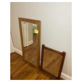 TWO WOOD FRAMED MIRRORS, SMALL 20 IN X 26.5 IN AND
