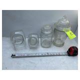 GROUP OF ASSORTED SIZE GLASS COUNTERTOP JARS, ON M
