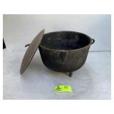 LARGE FOOTED CAST IRON POT WITH LID APPROXIMATELY