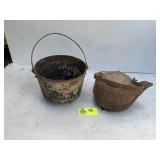 GROUP INCLUDING CAST IRON KETTLE MARK WROUGHT IRON