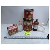 GROUP OF KING SYRUP TINS AND MISC SYRUP BOTTLES