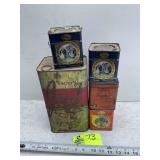GROUP OF TEA TINS AND JEWEL OIL TIN