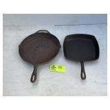GROUP INCLUDING SQUARE CAST IRON FRYING PAN MARK B