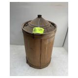 VINTAGE WOOD-JACKETED METAL KEROSENE CAN, EARLY 19
