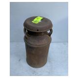 VINTAGE METAL MILK JUG WITH LID 20 IN TALL