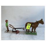 HANDMADE HORSE PLOW AND FARMER SCENE 23 IN LONG 11
