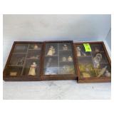 GROUP OF THREE WOODEN SHADOW BOXES WITH CONTENTS,