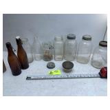 MISC GROUP OF CANNING JARS, BOTTLES, SOME BALL