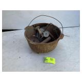 CAST IRON FOOTED POT WIRE HANDLE APPROXIMATELY 12