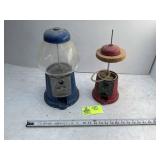 PAIR OF VINTAGE GUMBALL MACHINES, ONE MISSING GLAS