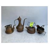 GROUP OF COPPER TEA KETTLES AND POT