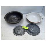 GROUP OF MISCELLANEOUS ENAMEL BOWLS AND LIDS NOT M
