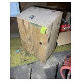 WOODEN BIN WITH MISC JARS, 19 IN X 13 IN X 27 IN