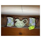 GROUP OF 3 PITCHERS, ONE MUSHROOM THEMED, UP TO 7.