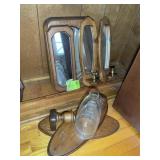GROUP OF WOODEN CANDLE HOLDERS, AND MIRRORS