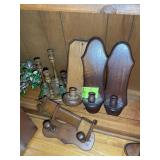 GROUP OF WOODEN CANDLE HOLDERS