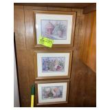 GROUP OF 3 FRAMED PRINTS, BIRD HOUSE THEMED, APPRO