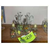 GROUP INCLUDING SALT AND PEPPER SHAKERS AND OIL AN