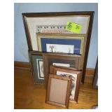 GROUP OF FRAMED WALL ART, ONE CROSS STITCH, VARIOU