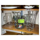 GLASS PITCHERS AND VASE