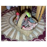 WICKER BASKET WITH STUFFED FABRIC CHICKENS