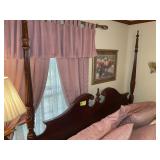 WOODEN 4 POST WHEAT BED FRAME, HEADBOARD, FOOTBOAR