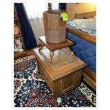 GROUP INCLUDING WOODEN STEP STOOL, WOODEN UMBRELLA