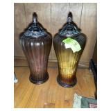 PAIR OF GLASS JARS WITH LIDS, APPROX 20 IN TALL