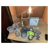 GROUP OF MISC DECORATIVE ITEMS, LAMP, BELL, CANDLE
