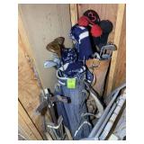 GROUP OF VINTAGE GOLF CLUBS SOME WOOD HEAD DRIVERS