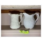PAIR OF WHITE PITCHERS, APPROX 8 IN TALL