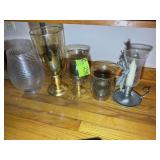 GROUP OF CANDLE HOLDERS AND VASE